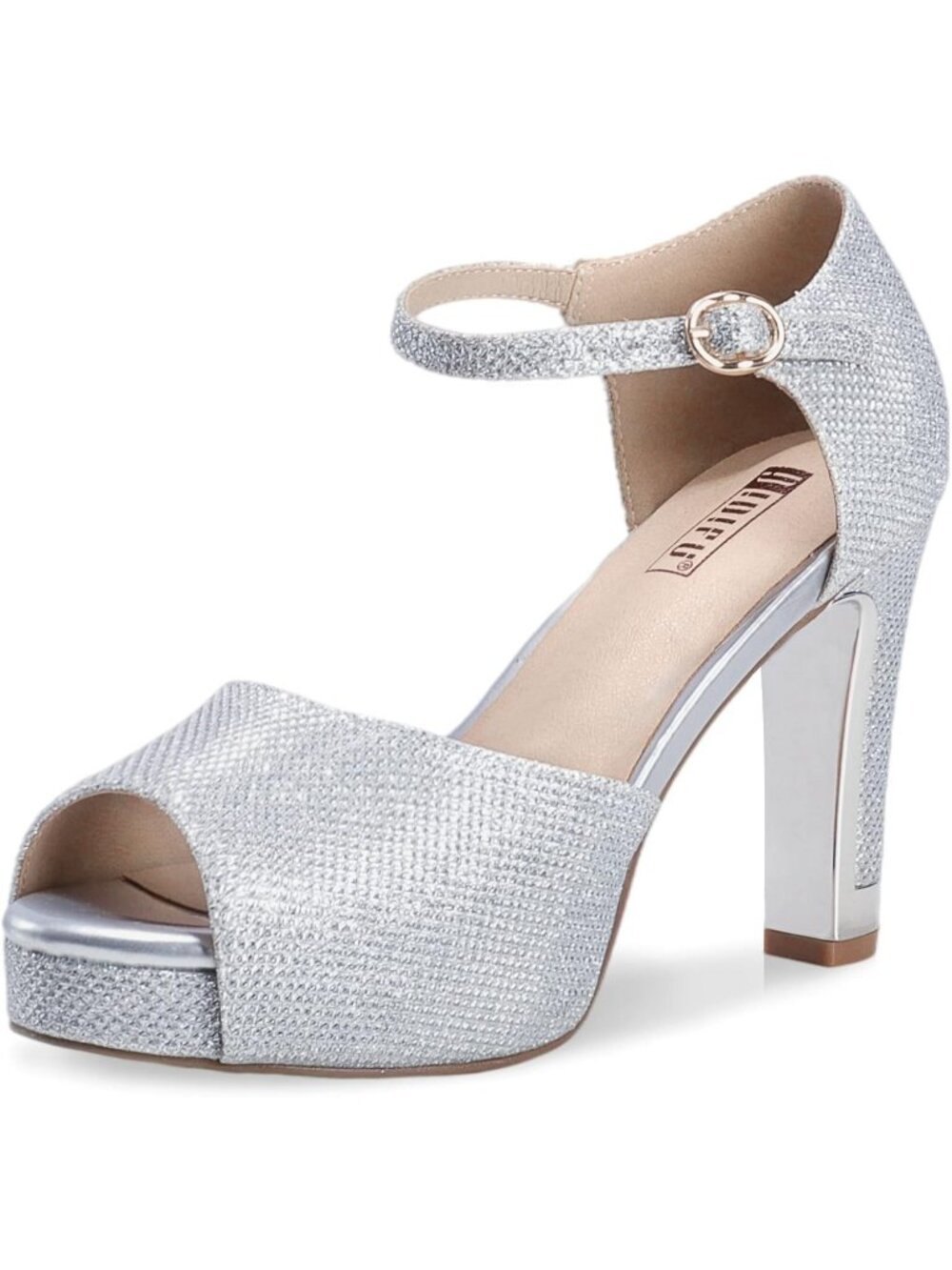 Women's Silver Glitter Classic Platform Peep Toe Chunky High Heel Party Sandals